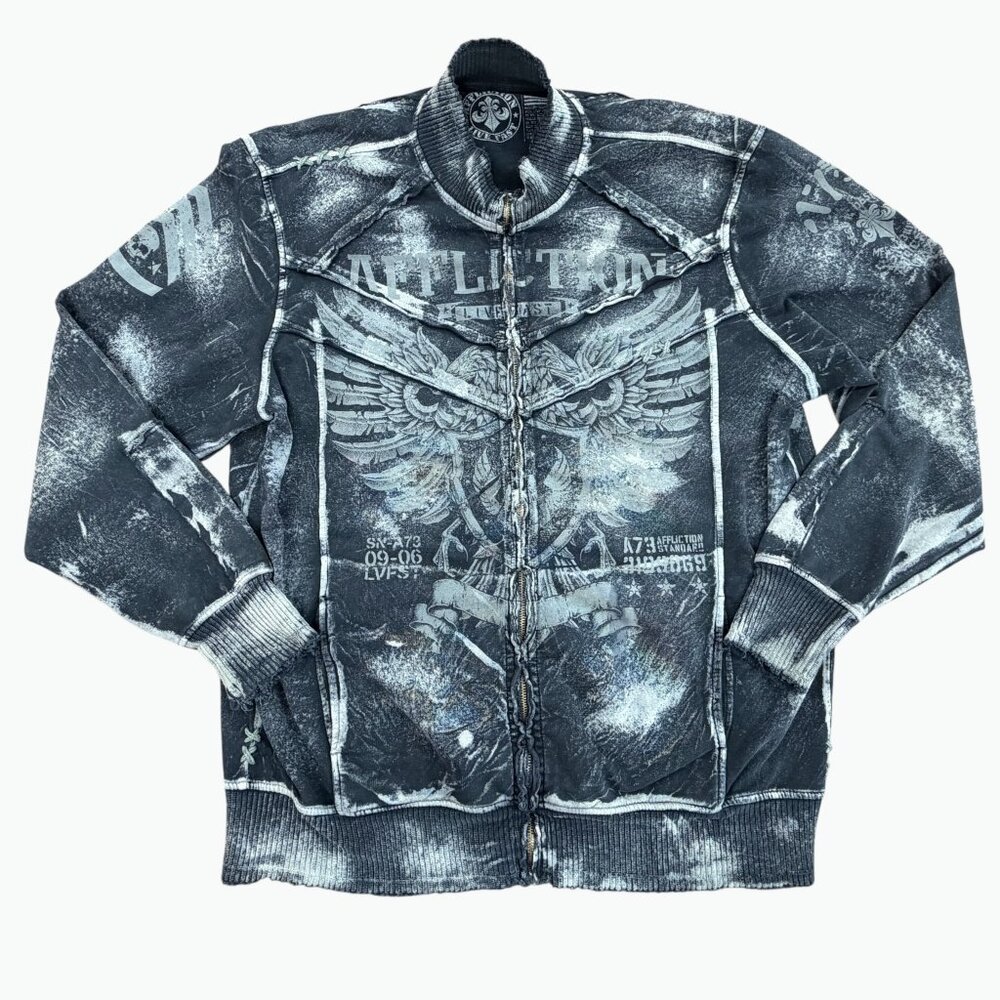 Men's Affliction XXL Live Fast Heathered Black Y2K Full Zip Hoodie USA